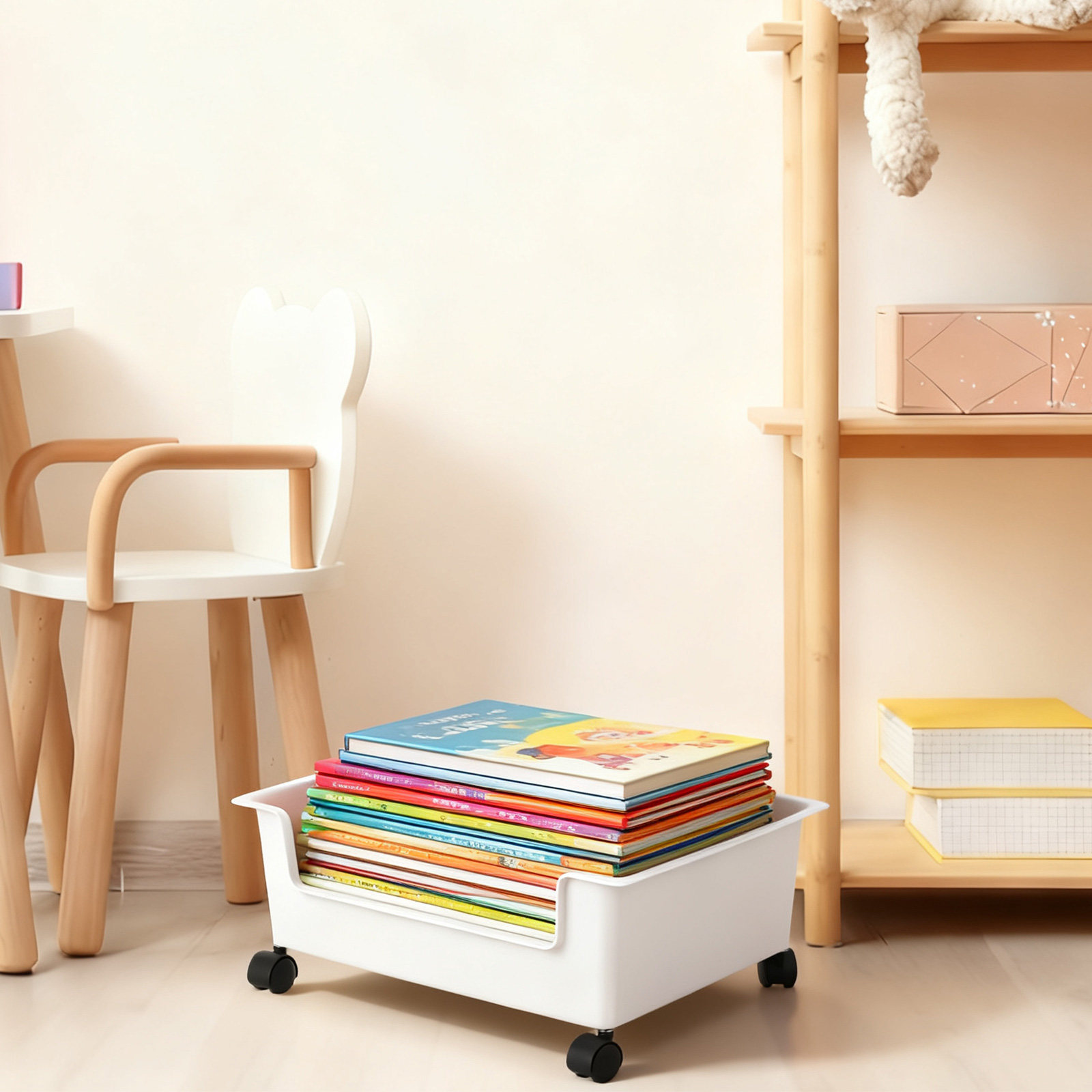 Book Cart Rolling - 本収納ボックス ローリングカート デスクトップオーガナイザー クリエイティブで頑丈な本棚 プラスチック製収納容器 家庭、学校、寮用