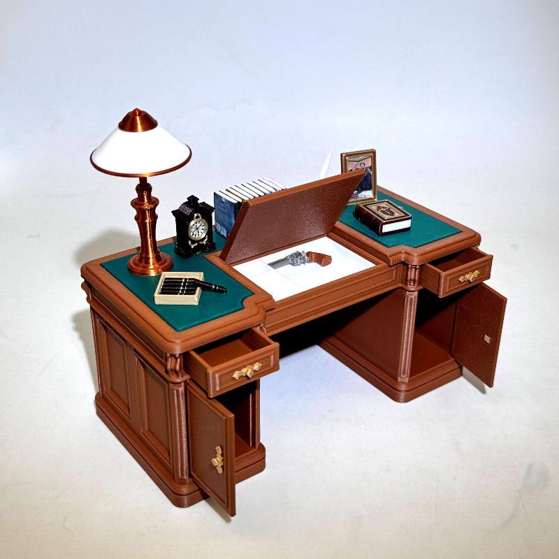 Office Furniture Set - 1:12 スケールドールハウスミニヴィンテージオフィスデスクチェアセットレトロミニチュアライティングテーブル家具シーン装飾アクセサリー