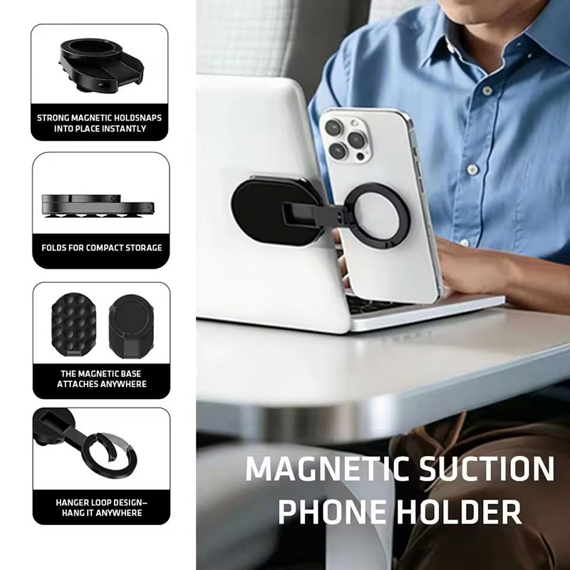 Mobile Pedestal Cabinet - 3in1マグネット式折りたたみスマホスタンド、360度回転デスクトップモバイルホルダー、底部吸盤付き