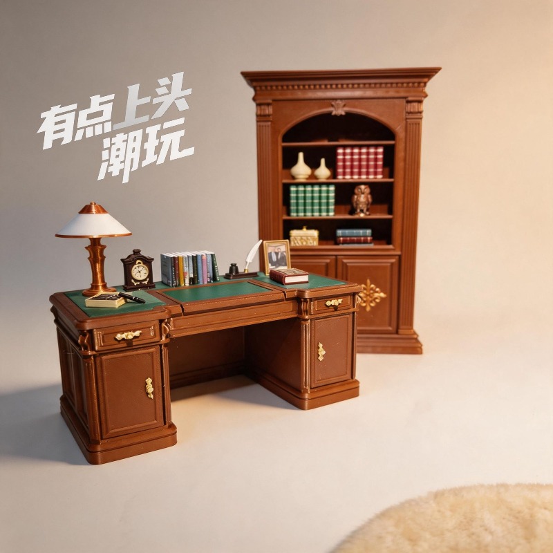 Office Furniture Set - オリジナル 1/12 ミニチュアヴィンテージアメリカンスタイルオフィスデスクチェアセットリアルな装飾モデルキット家庭/オフィス用コレクターズアイテム