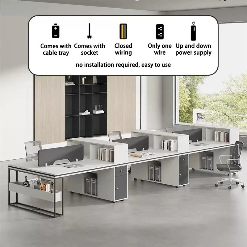 オフィススタッフ用ワークデスク＆チェアセット、モダンな収納付 - Office Furniture Set のレビューと価格